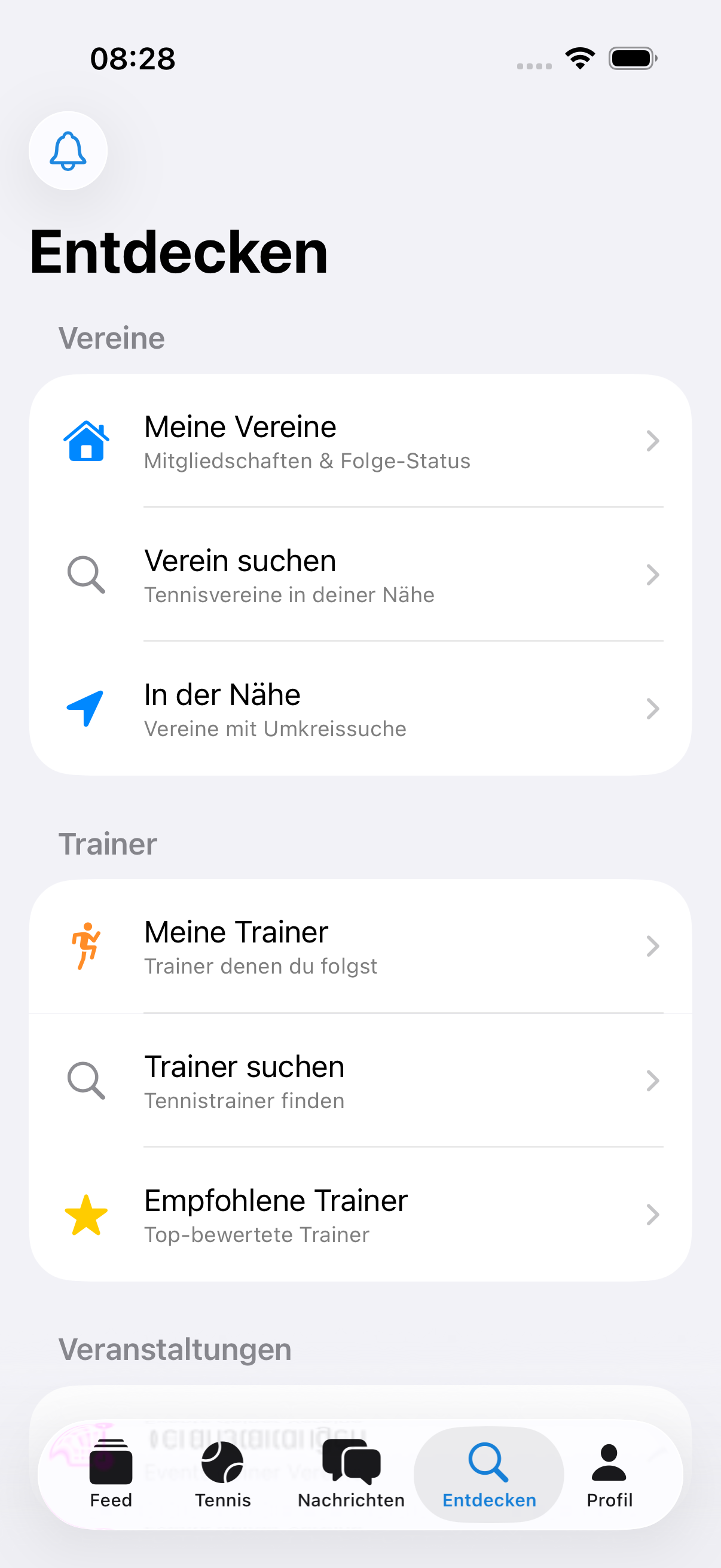 Entdecken-Bereich in der App (iPhone; auf Android identisch aufgebaut)