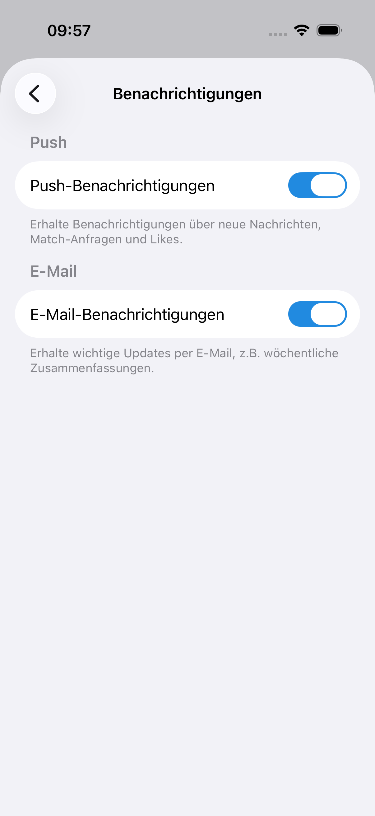 Benachrichtigungseinstellungen in der iOS-App