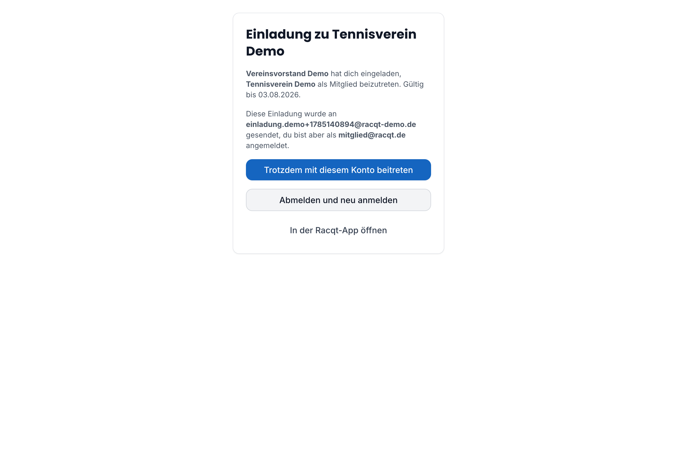 Einladungsseite — Einladung annehmen oder ablehnen