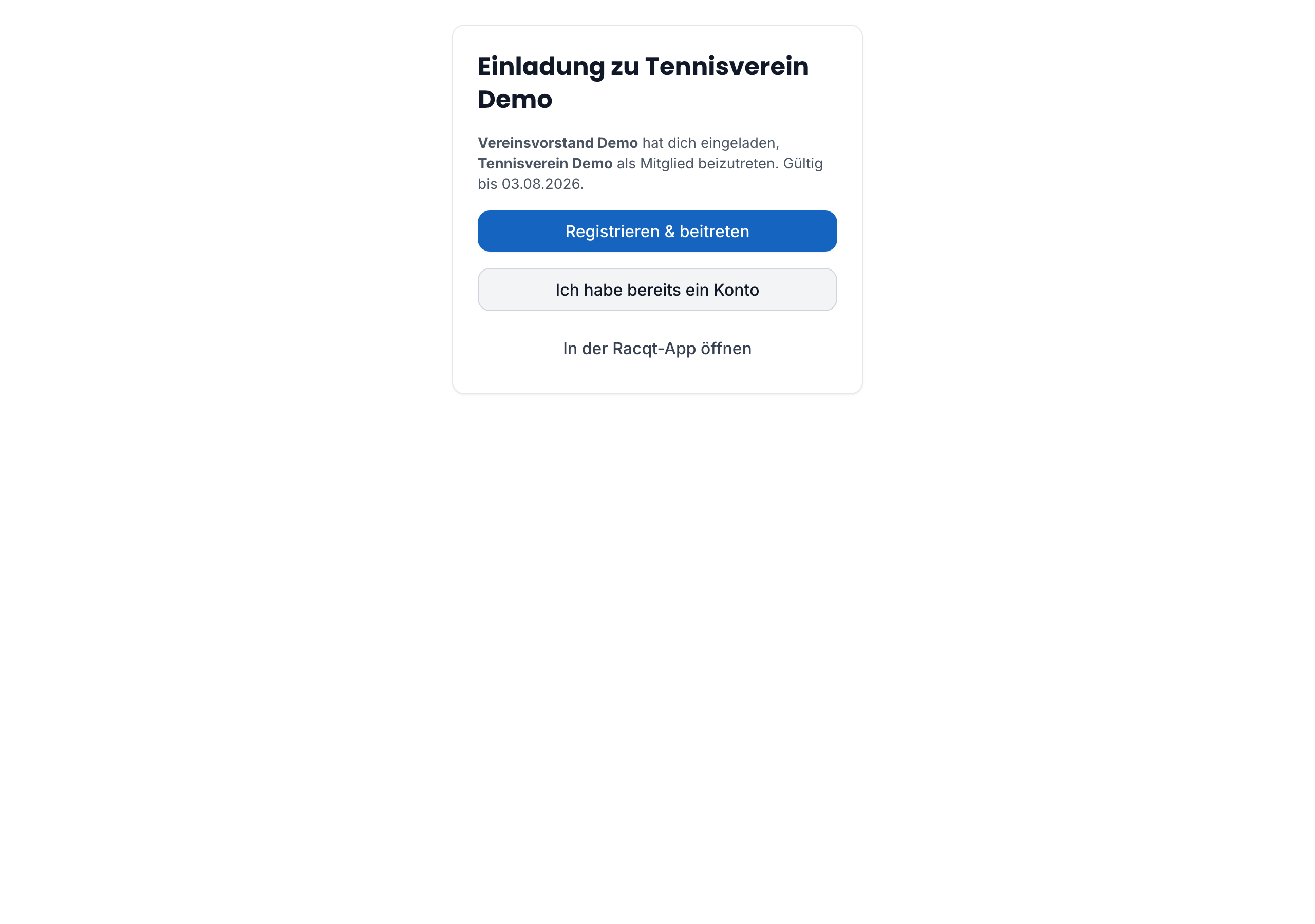 Einladungsseite ohne bestehendes Konto