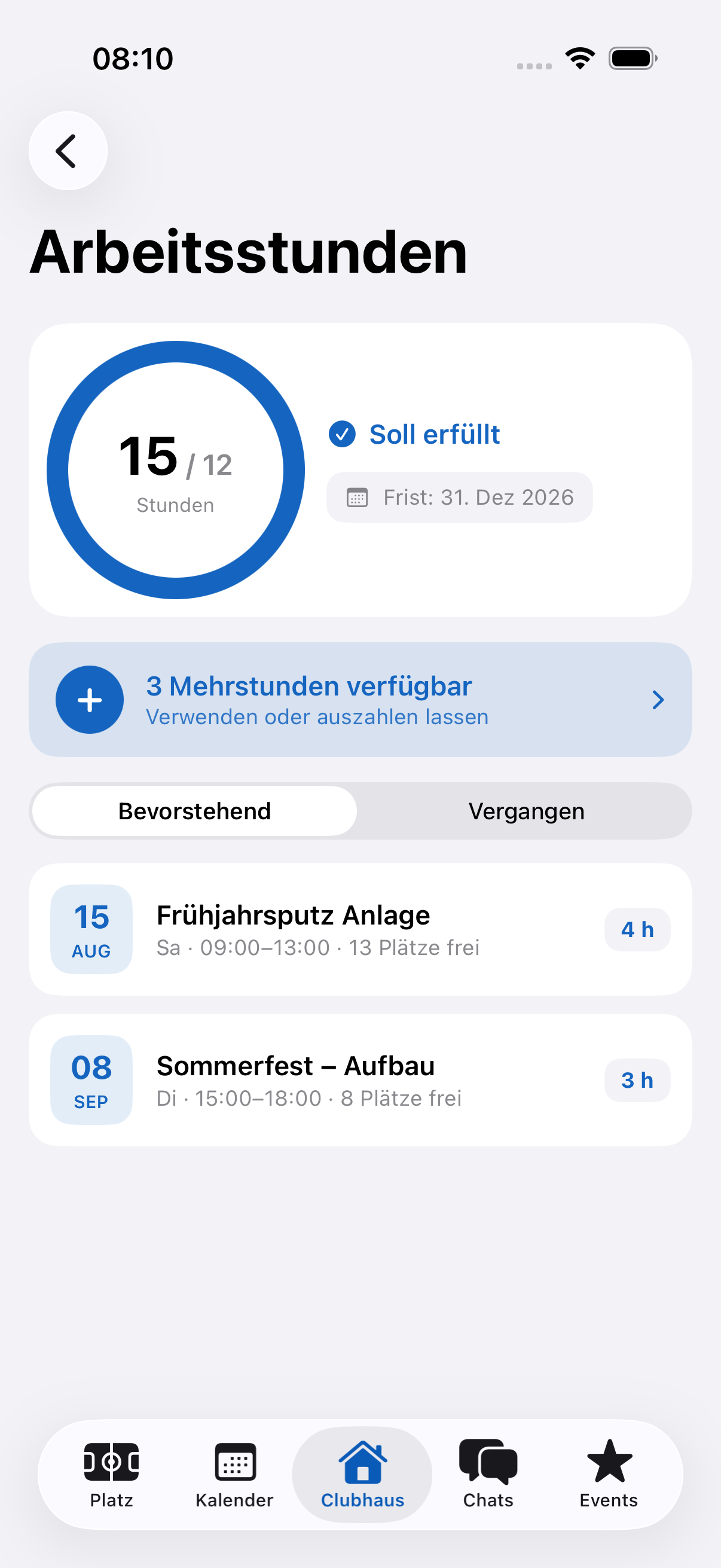 Arbeitsstunden-Übersicht in der iOS-App