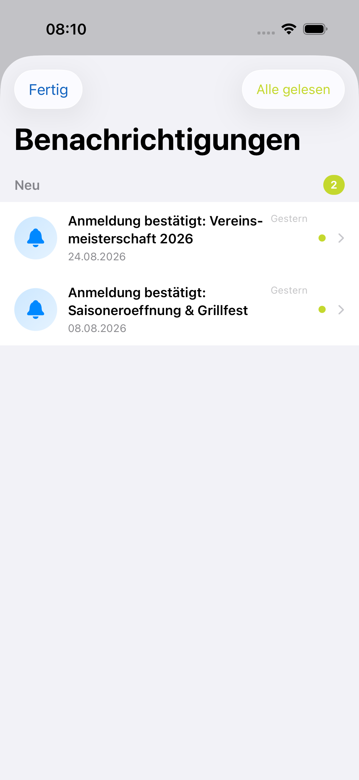 Benachrichtigungsliste in der iOS-App