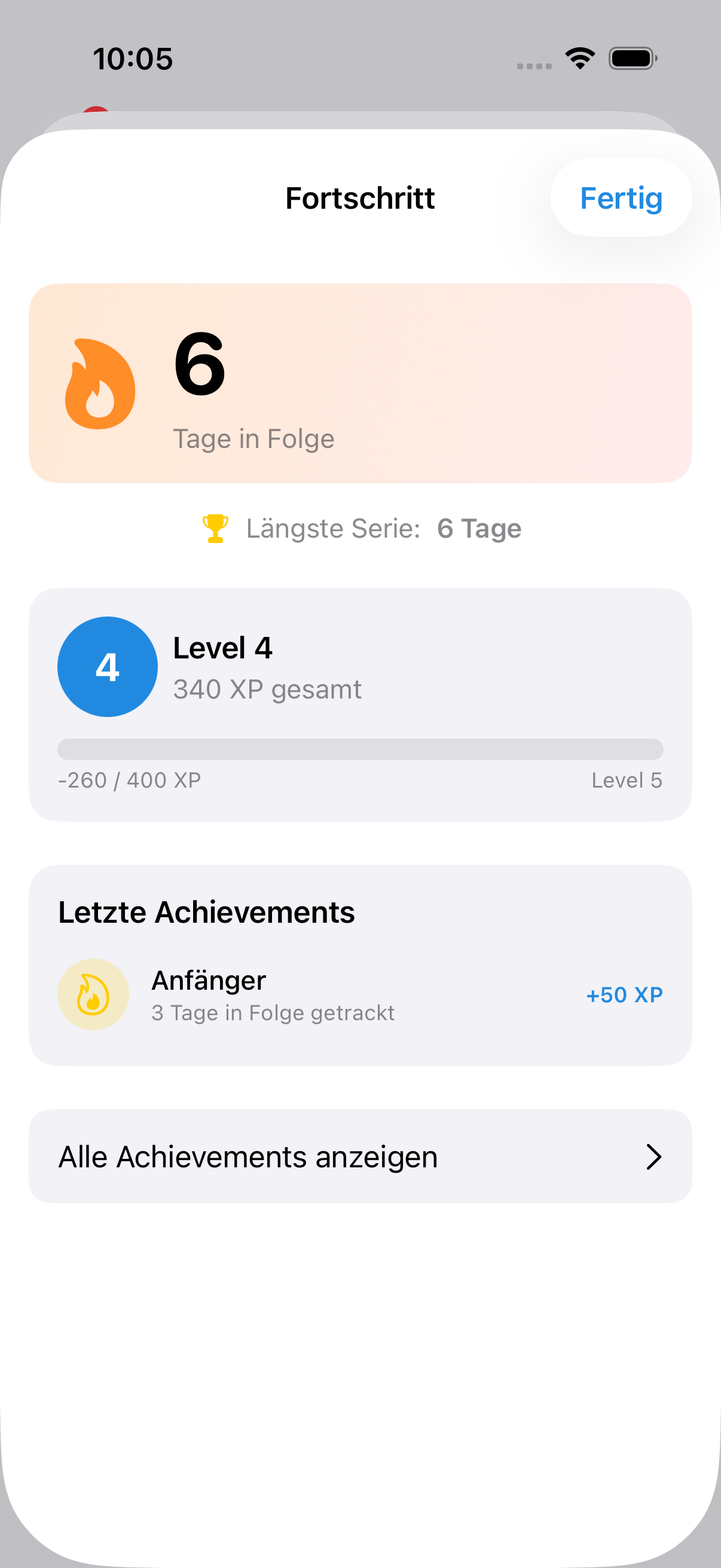 Streak und Level in der iOS-App