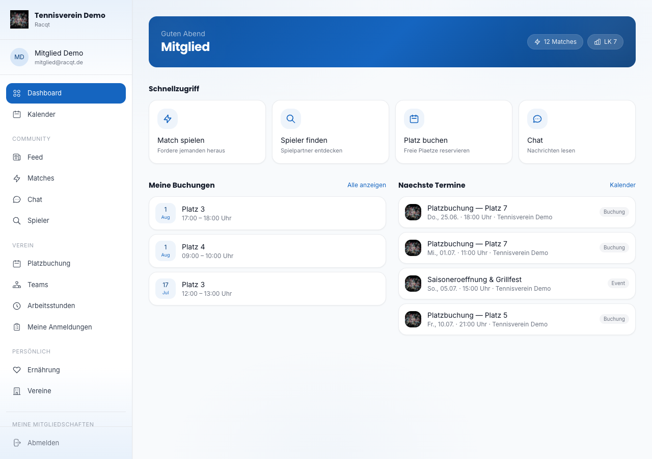 Portal-Dashboard nach dem Login