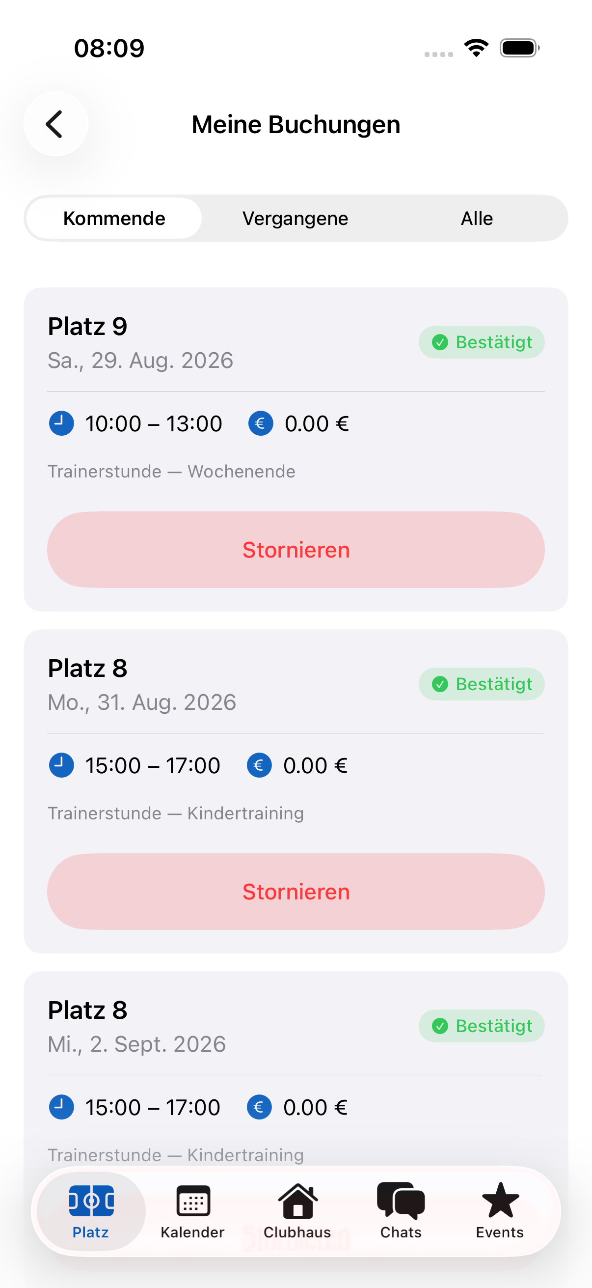Meine Buchungen in der iOS-App