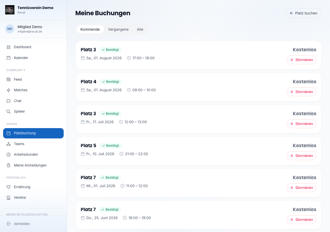 Übersicht der eigenen Buchungen