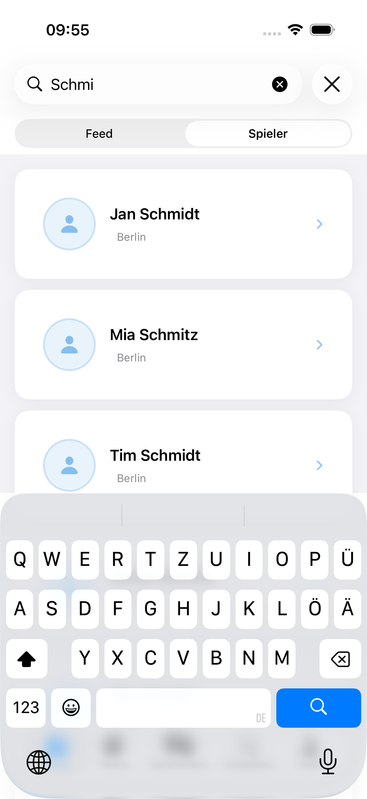 Spieler-Suche in der iOS-App