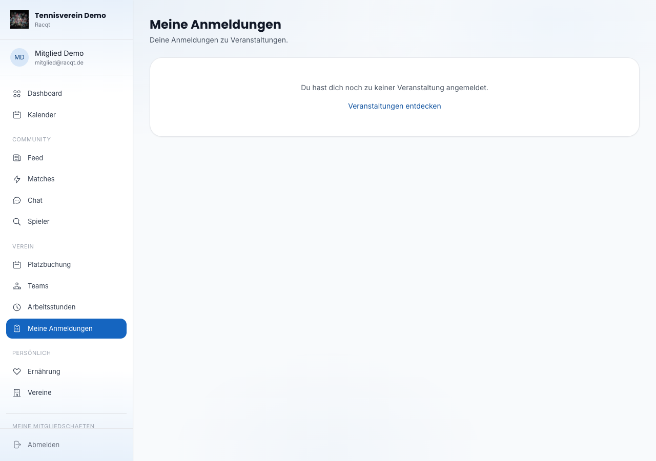 Übersicht der eigenen Veranstaltungsanmeldungen