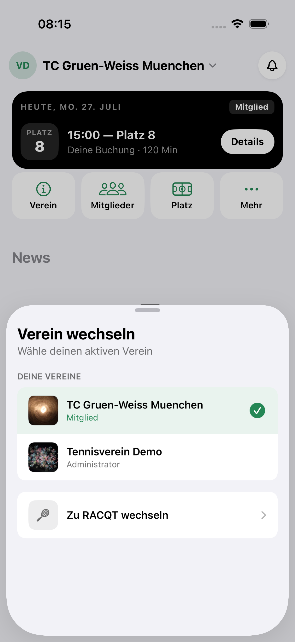 Zwischen deinen Vereinen wechseln