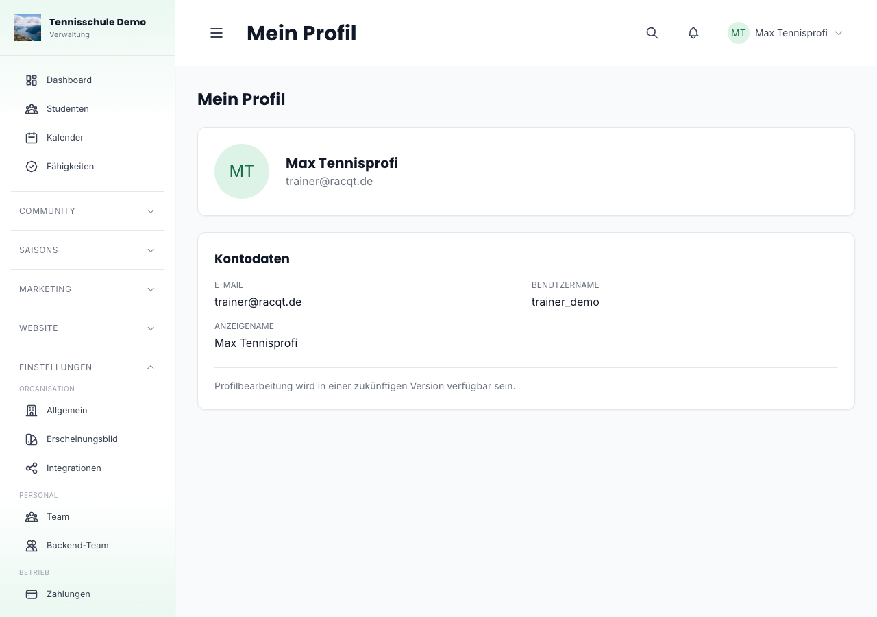 Mein Profil im Dashboard