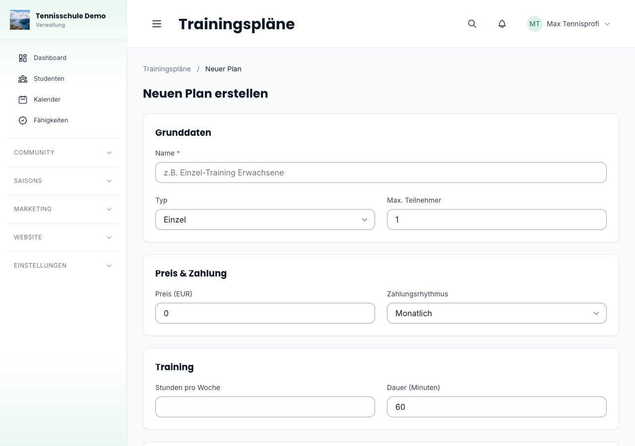 Detailansicht eines Trainingsplans
