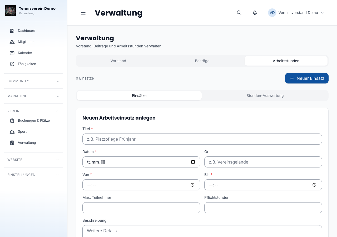 Formular zum Anlegen eines neuen Einsatzes