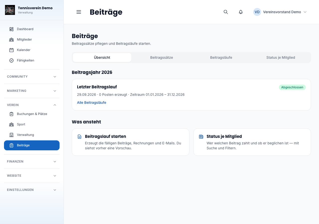 Die Seite „Beiträge" als Ausgangspunkt