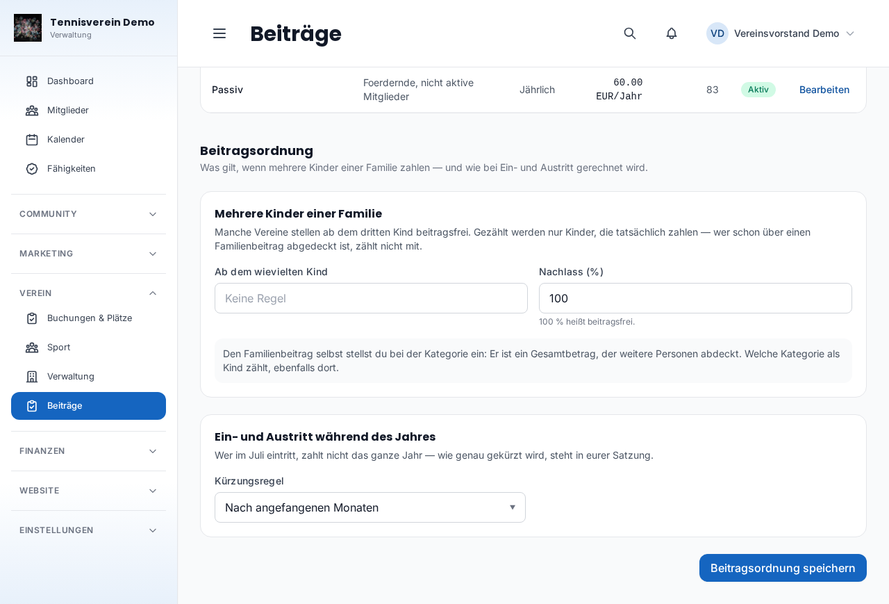 Beitragsordnung — Kinderrabatt und Kürzungsregel