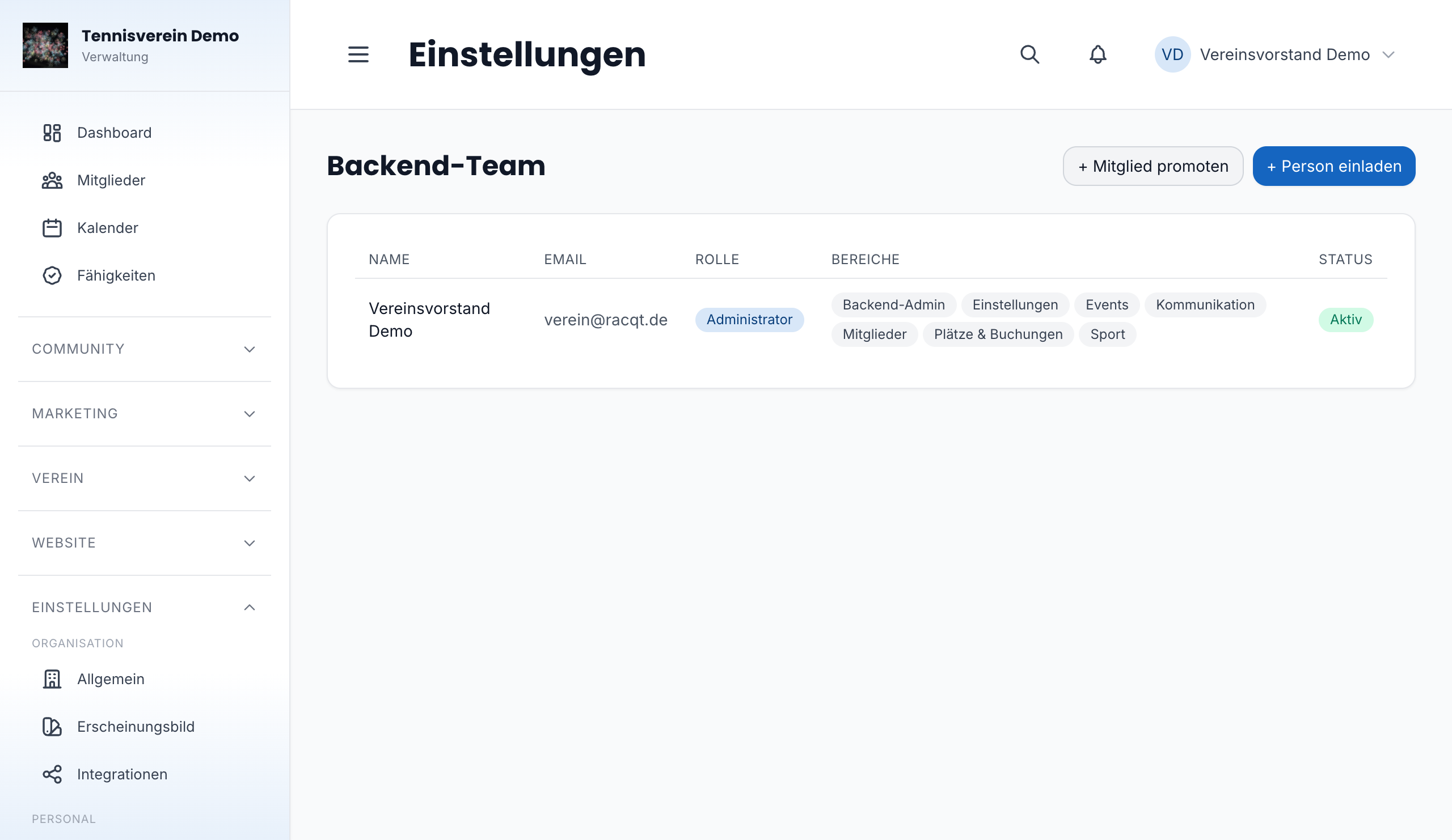 Backend-Team – Mitarbeitende mit Rollen verwalten