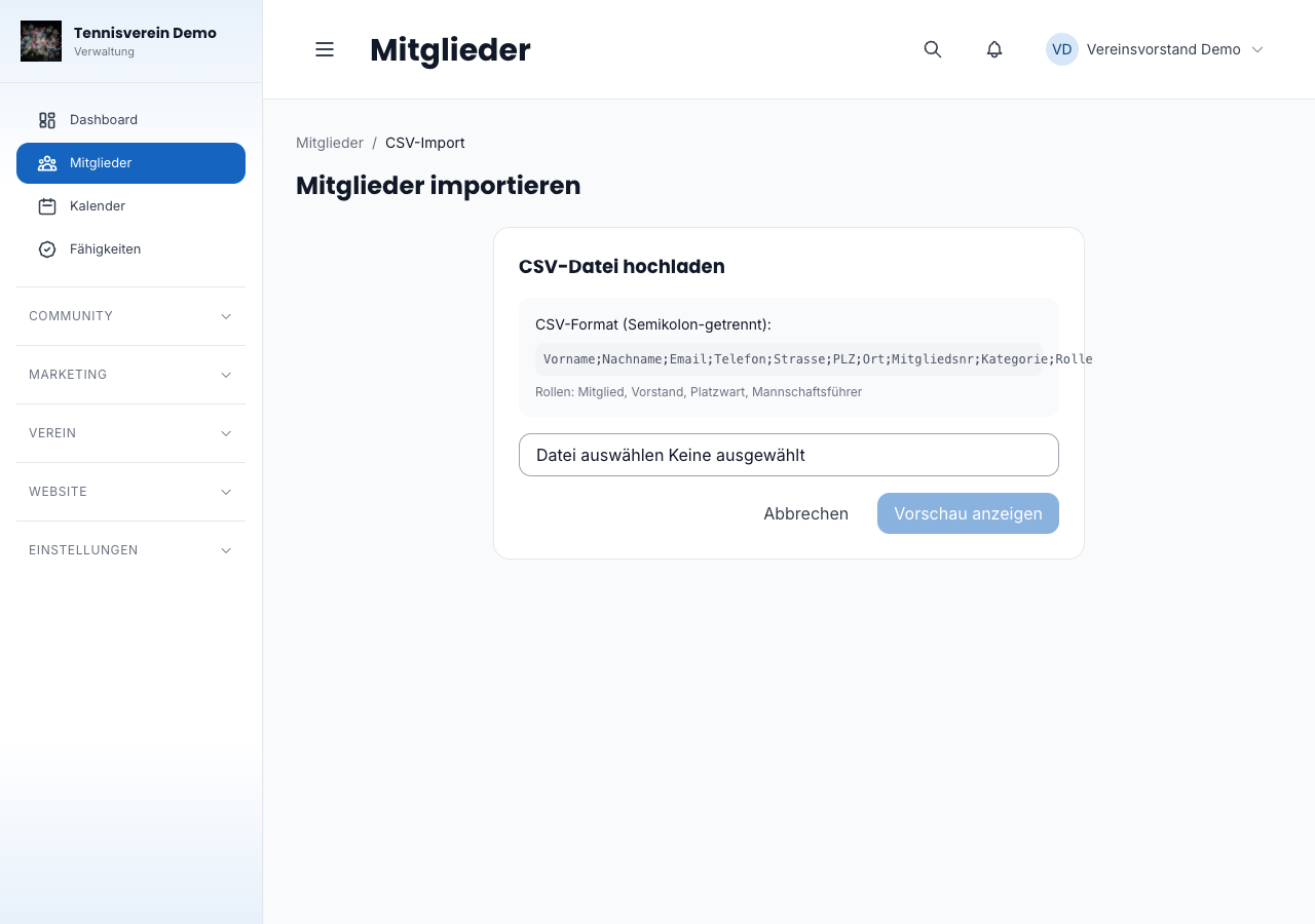 CSV-Import — Schritt 1: Datei hochladen