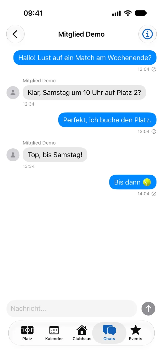 Direktchat zwischen zwei Mitgliedern in der App