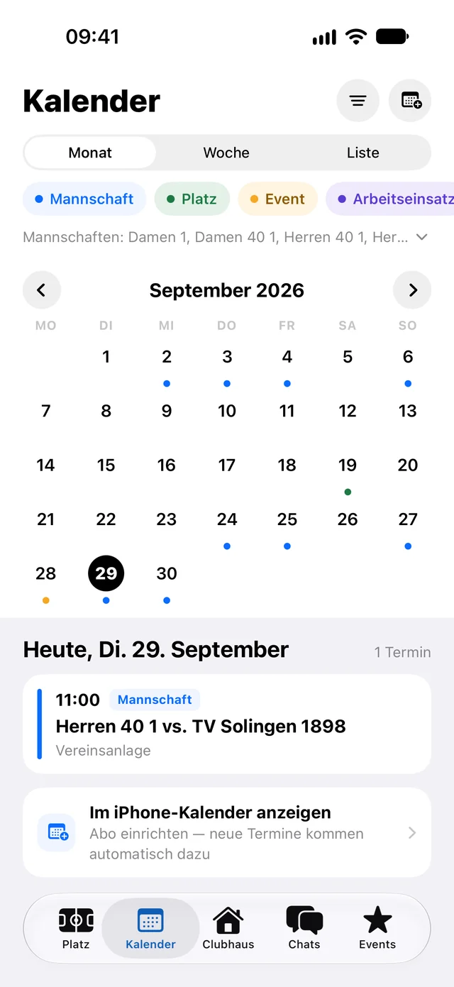 Vereinskalender in der App