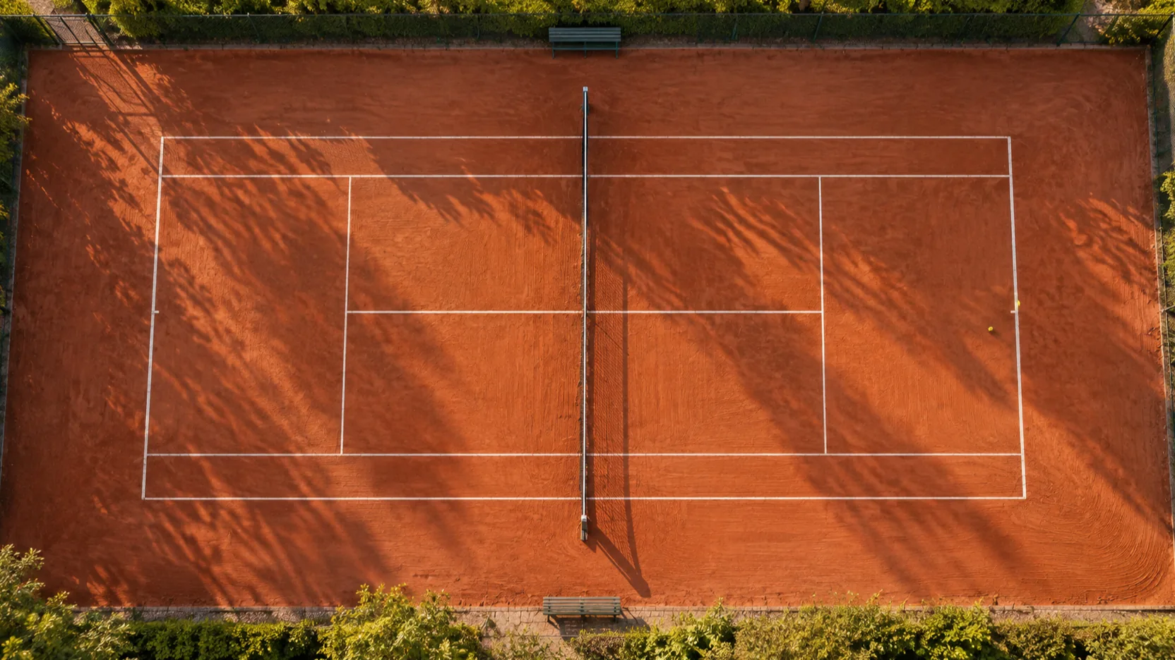 Sandplatz von oben mit frisch gezogenen Linien