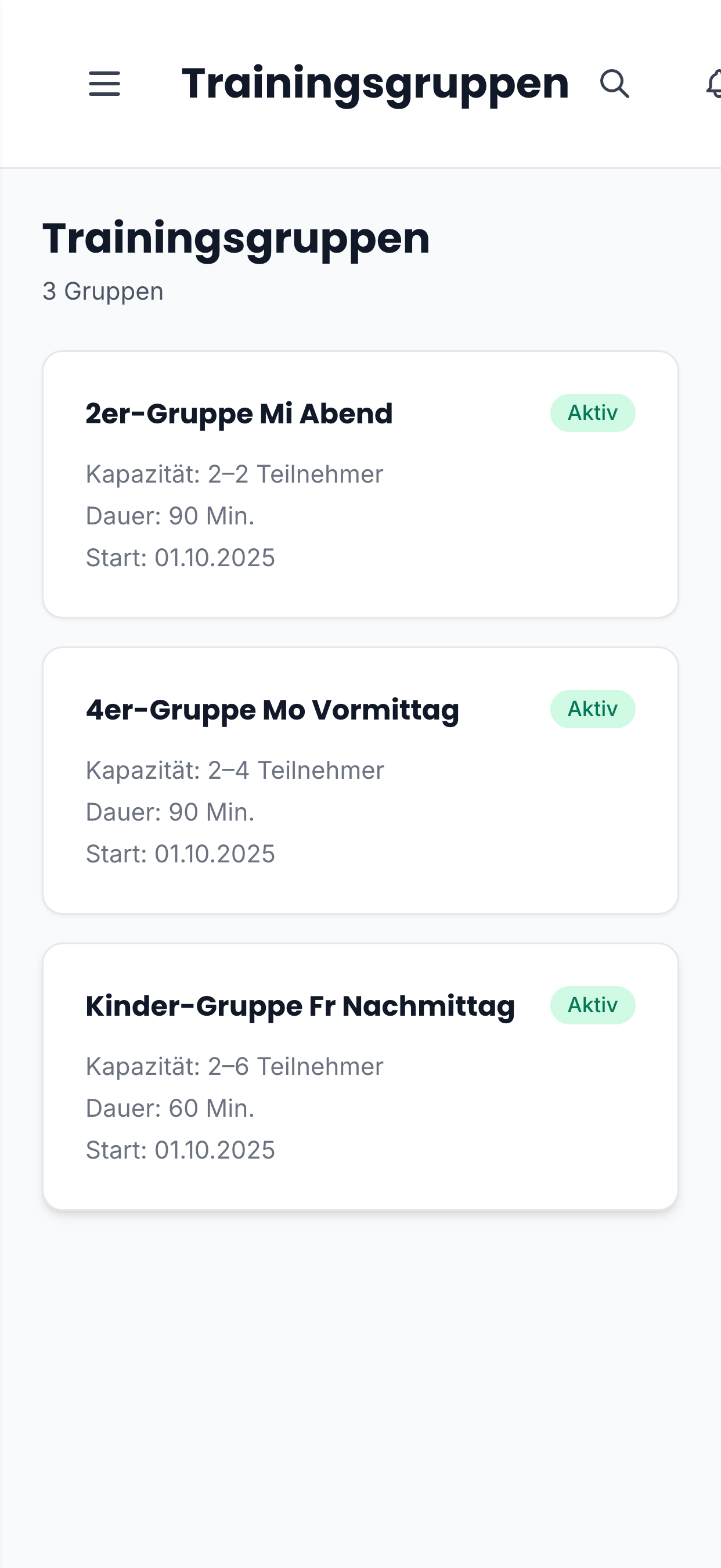 Trainingsgruppen verwalten